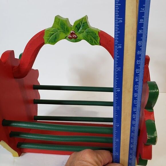 CUTE Little Red Christmas Poinsettia Wooden Basket Decor Holiday Handle Caddy - Picture 6 of 9